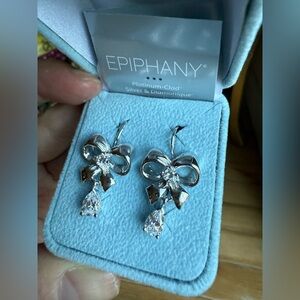 Epiphany Silver Bow Earrings with simulated Diamond Accents